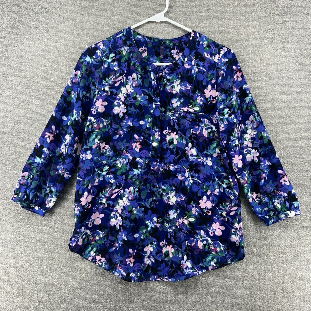 NYDJ 3/4 Sleeve Top Blouse Women Size XS Blue Floral Casual
